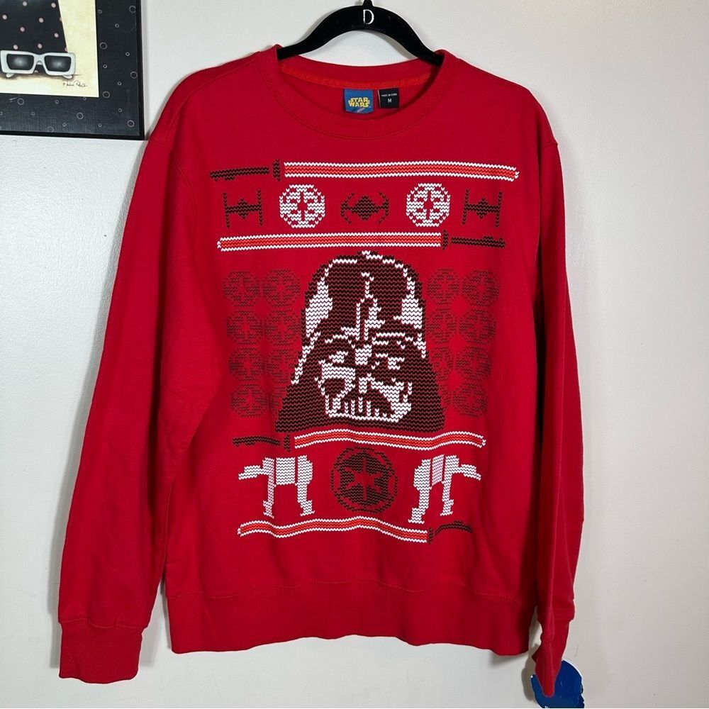 Star Wars Red Crewneck Sweater with Darth Vader Graphic